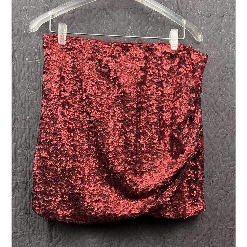 Los Angeles Atelier Red Asymmetrical Sequined Skirt SZ 4 Chic Party Bling Baddie